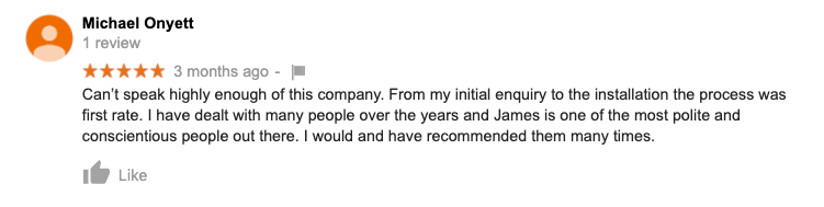 5 star Google review for tank installation